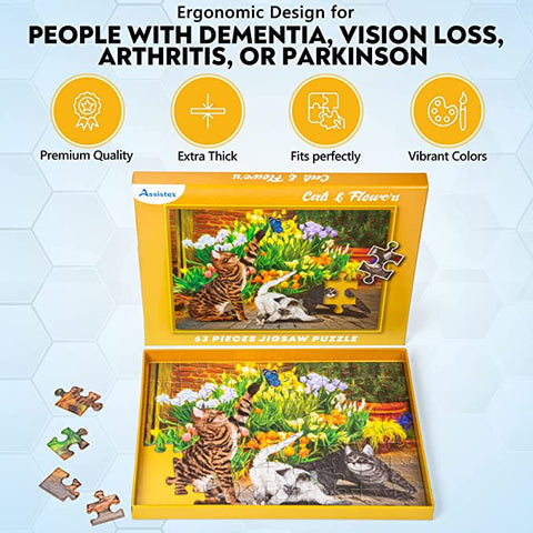 Assistex Dementia Puzzle 63 Large Pieces Jigsaw – Cats & Flowers
