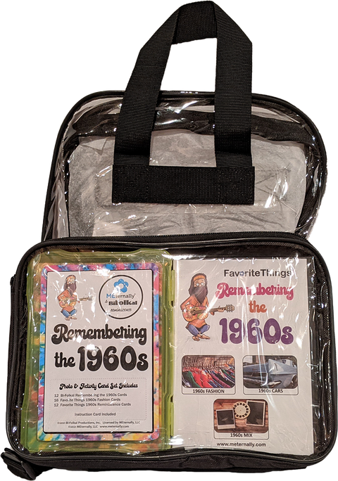 Library/Facility BACKPACK - Reminiscence Therapy - The 1960s DVD & Photo/Activity Cards Kit