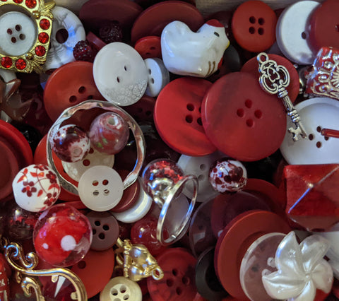 Busy Bottles - Red & White Sensory Bottle (Buttons, Beads & Baubles)