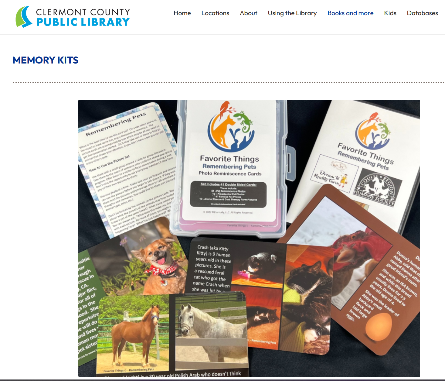 The Clermont County Public Library offers Memory Kits MEternally