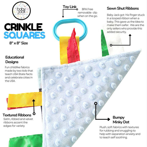 Jungle Zoo Crinkle Tag Sensory Figit Square 8"x8"