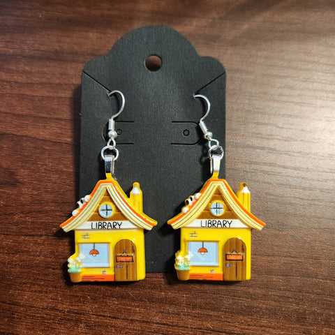 Library Building Earrings (Hook Dangle)
