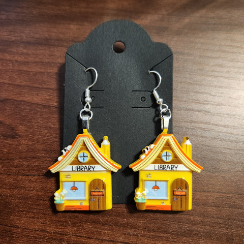 Library Building Earrings (Hook Dangle)