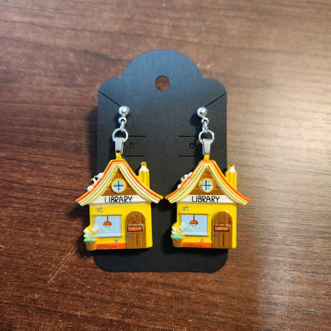 Library Building Earrings (Post Dangle)