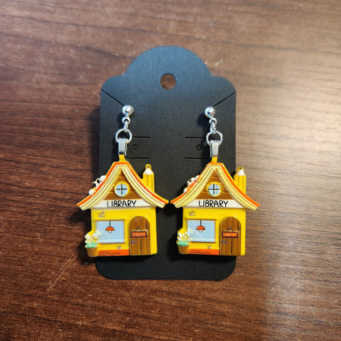 Library Building Earrings (Post Dangle)
