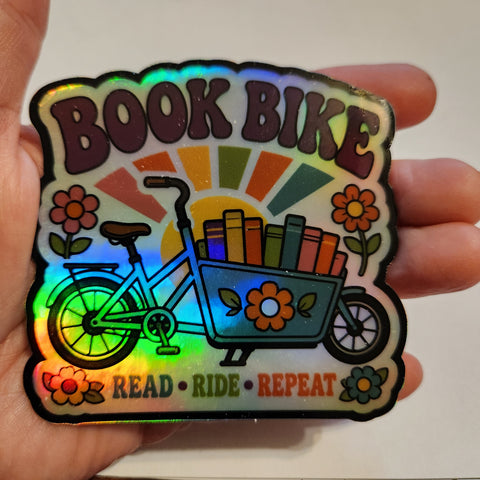 Book Bike Holographic Die Cut Sticker