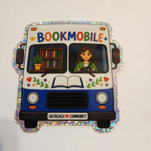 Bookmobile Die Cut Glitter Sticker
