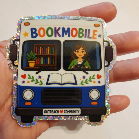 Bookmobile Die Cut Glitter Sticker