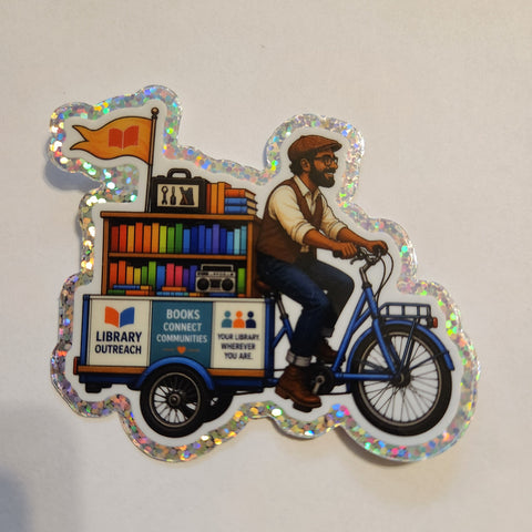 Book Bike Die Cut Glitter Sticker