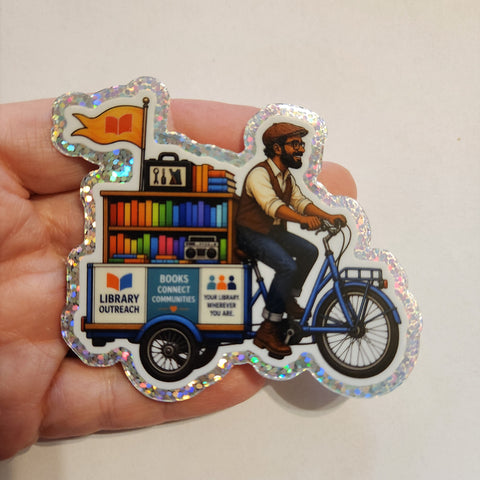 Book Bike Die Cut Glitter Sticker