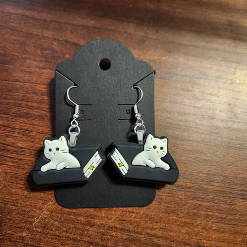 Cute Cat & Book Earrings (Hook)