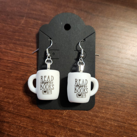 Read More Books Coffee Mug Earrings (Hook)
