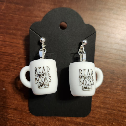 Read More Books Coffee Mug Earrings (Post dangle)