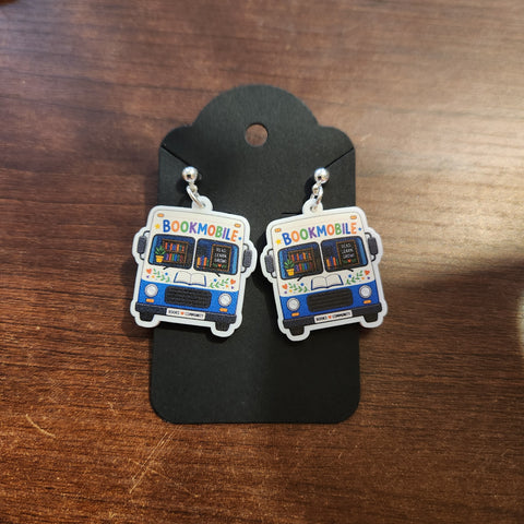 Bookmobile Earrings (Silvertone Post dangle)