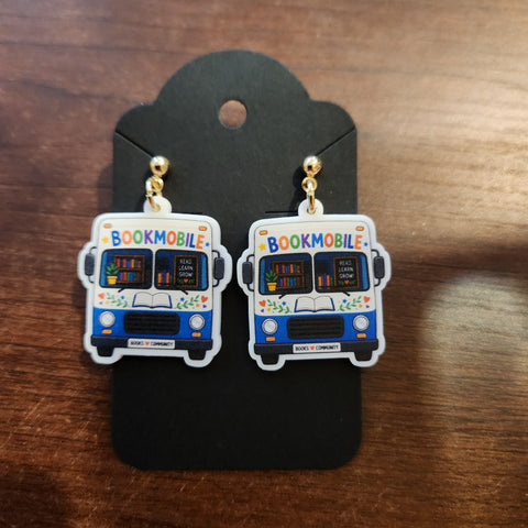 Bookmobile Earrings (Goldtone Post dangle)