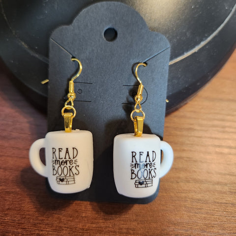 Read More Books Coffee Mug Goldtone Earrings (Hook)