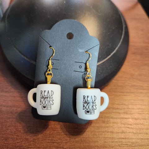 Read More Books Coffee Mug Goldtone Earrings (Hook)