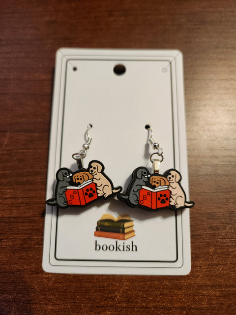 Cute Dogs Reading a Book Earrings (Hook)