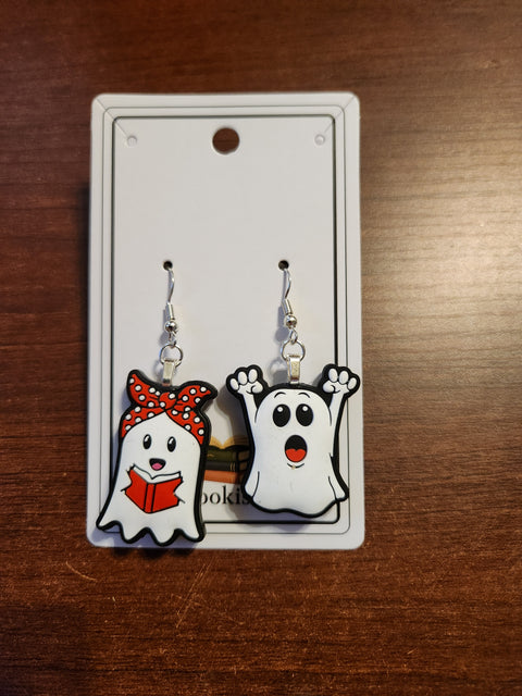 Cute Ghost Pair with Book Earrings (Hook)