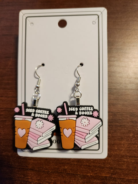 Ice Coffee and Books Earrings (Hook)