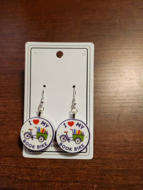 I Heart my Book Bike Earrings (Hook)