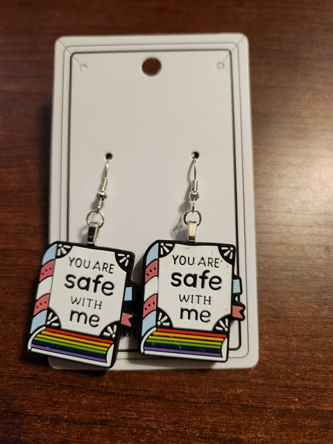 You are Safe with Me Book Earrings (Hook)
