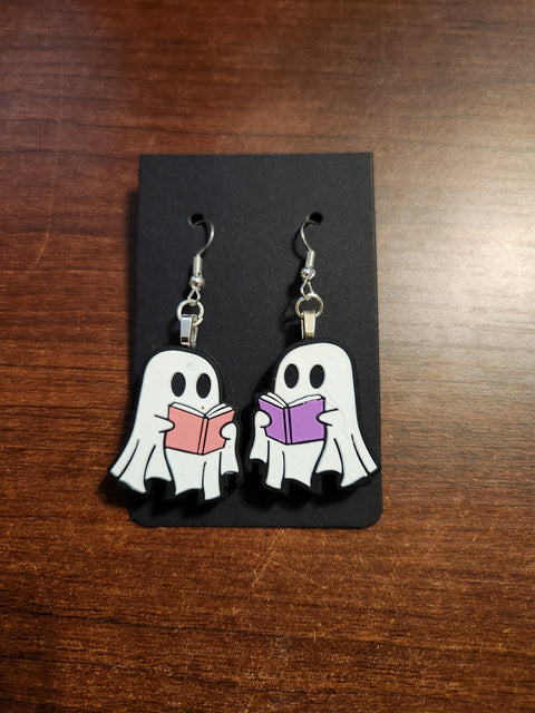Ghosts with Pink and Purple Books Earrings (Hook)