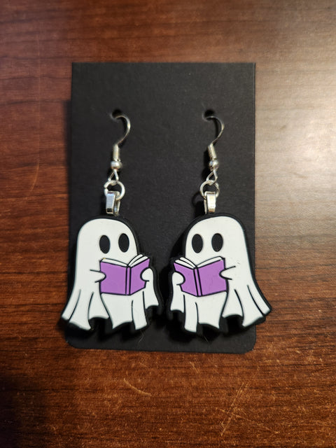 Ghosts with Purple Books Earrings (Hook)