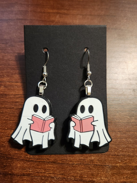 Ghosts with Pink Books Earrings (Hook)