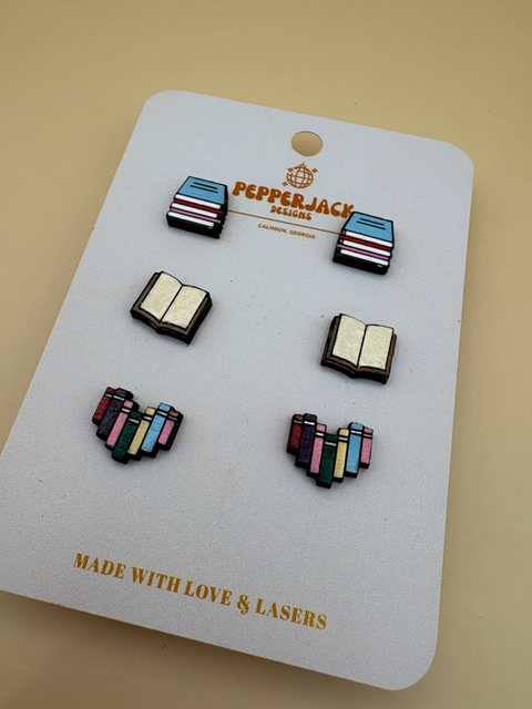 Booklover Studs (3 Unique Pairs)