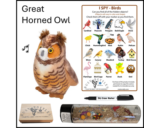 Busy Bottle Mini Kit - Birds Busy Bottle & Audubon Great Horned Owl with Sound