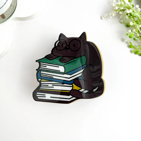 Cat with Books Claw Hair Clip