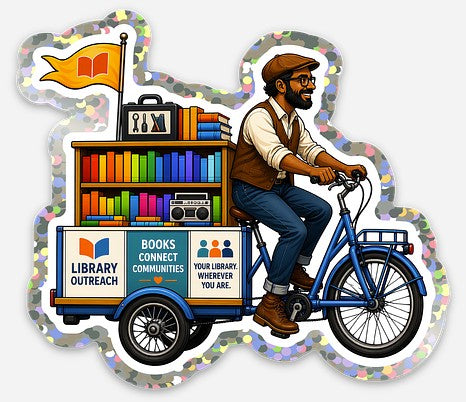 Book Bike Die Cut Glitter Sticker