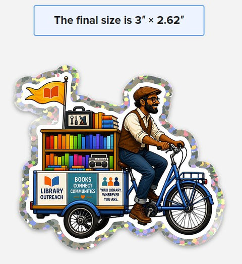 Book Bike Die Cut Glitter Sticker