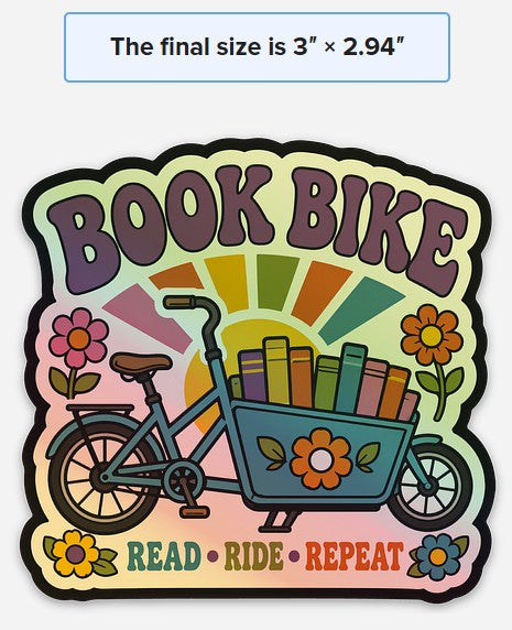 Book Bike Holographic Die Cut Sticker