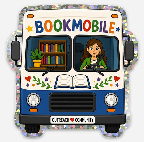 Bookmobile Die Cut Glitter Sticker
