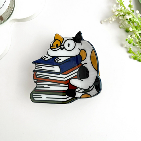 Cat with Books Claw Hair Clip