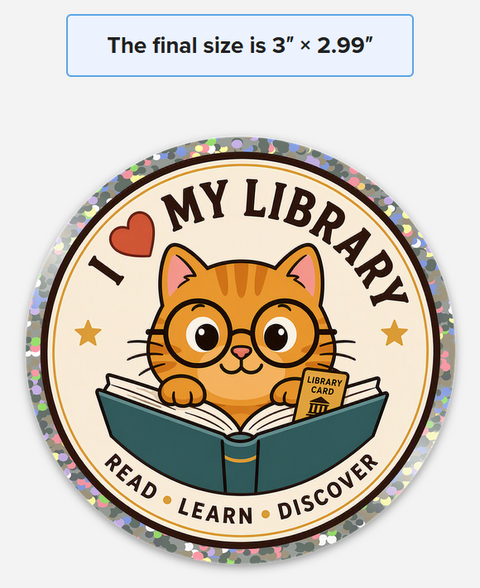 Cat Library Love Die Cut Glitter Sticker
