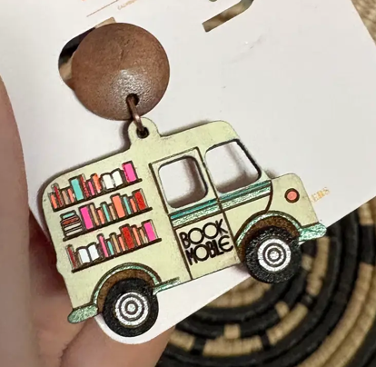 Wooden Bookmobile Earrings