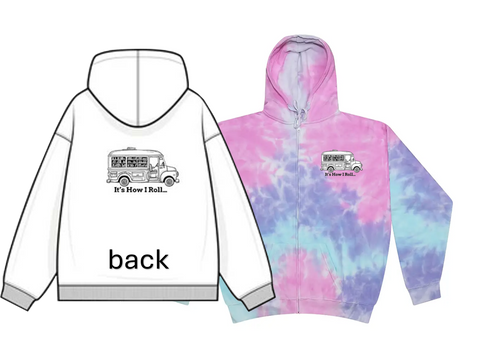 Bookmobile Zip up Hoodie Tie-Dye 100% Cotton (Cotton Candy)