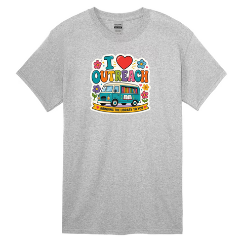 I Heart Outreach Colorful Bookmobile Gildan Cotton T-Shirt