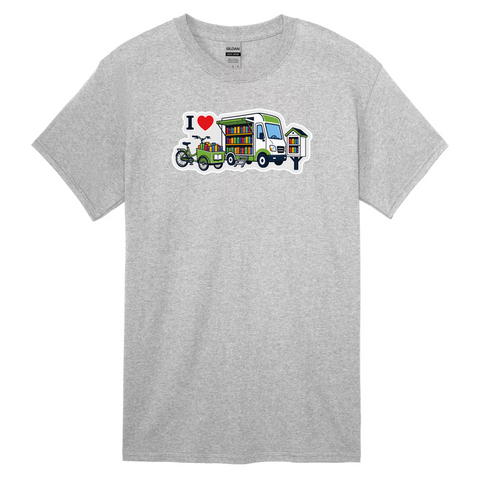 I Heart Outreach with Bookmobile, Book Bike, Little Library Gildan Cotton T-Shirt