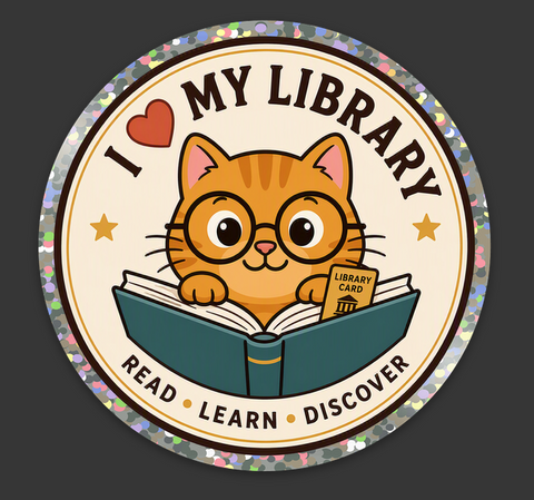 Cat Library Love Die Cut Glitter Sticker