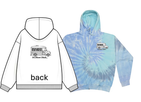 Bookmobile Zip up Hoodie Tie-Dye 100% Cotton (Lagoon)