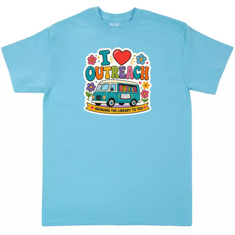 I Heart Outreach Colorful Bookmobile Gildan Cotton T-Shirt