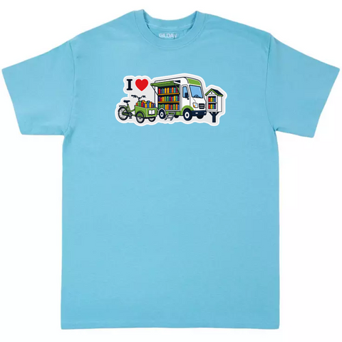I Heart Outreach with Bookmobile, Book Bike, Little Library Gildan Cotton T-Shirt