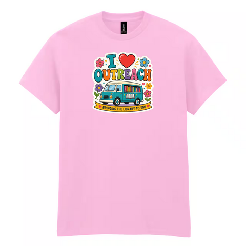 I Heart Outreach Colorful Bookmobile Gildan Cotton T-Shirt