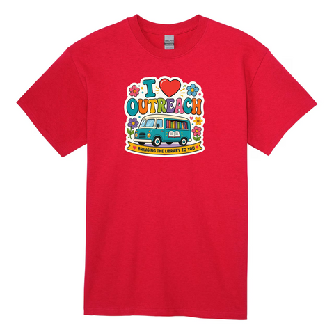 I Heart Outreach Colorful Bookmobile Gildan Cotton T-Shirt