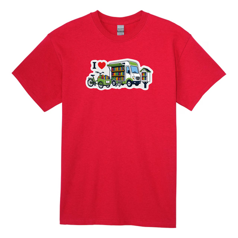 I Heart Outreach with Bookmobile, Book Bike, Little Library Gildan Cotton T-Shirt