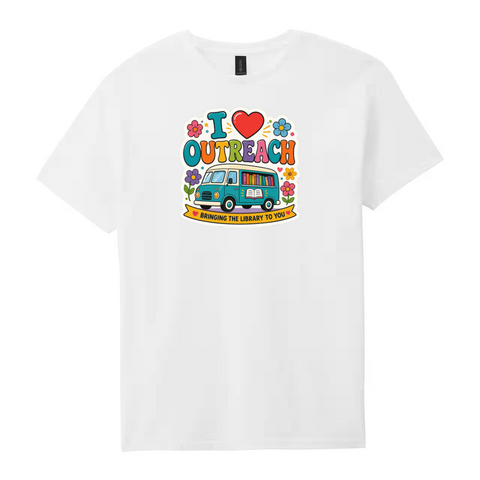 I Heart Outreach Colorful Bookmobile Gildan Cotton T-Shirt